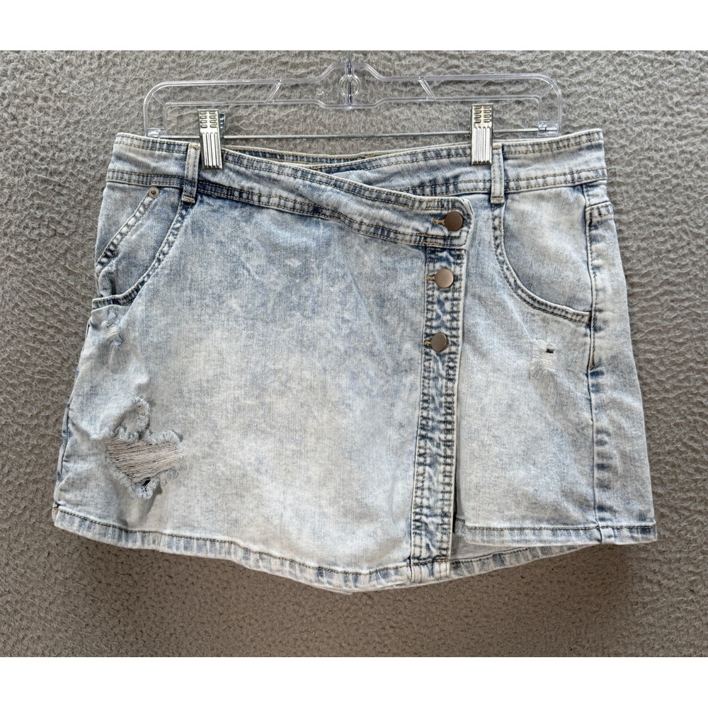 No Boundaries Shorts‎ Womens 15 Blue Acid Wash Skort Distressed Denim Preppy